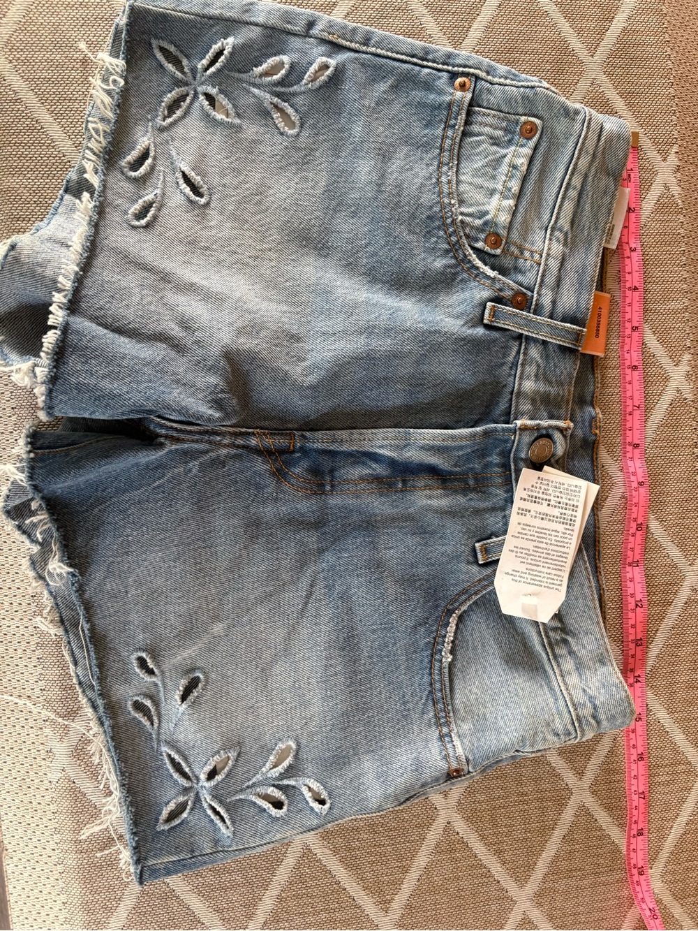 Levi's Light Blue Distressed Denim Shorts with Floral Cutouts